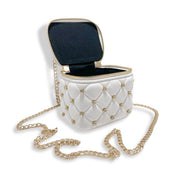 White Embellished Vanity Quilted Purse - doe a dear