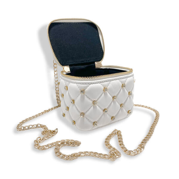 White Embellished Vanity Quilted Purse - doe a dear