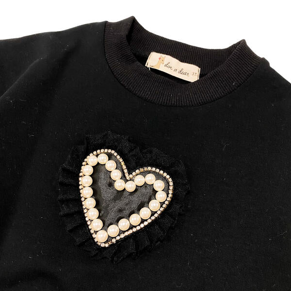 Heart Embellished Mesh Slv Sweatshirt - doe a dear