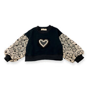 Heart Embellished Mesh Slv Sweatshirt - doe a dear