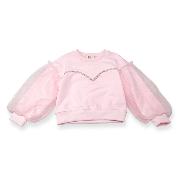 Mesh Slv Embellished Sweatshirt - Pink - doe a dear