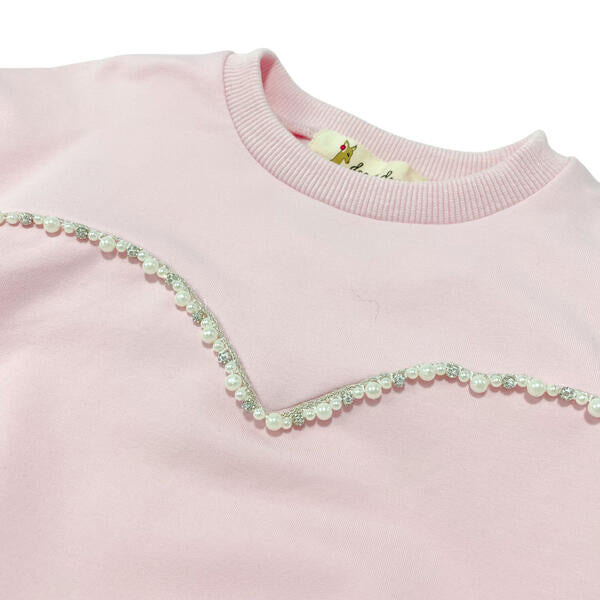 Mesh Slv Embellished Sweatshirt - Pink - doe a dear