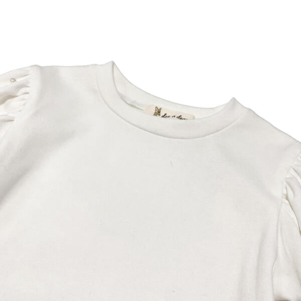 Pearl Stud Puff Slv Top - White - doe a dear