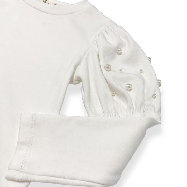 Pearl Stud Puff Slv Top - White - doe a dear