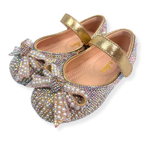 Pearl & Rhinestone Flat Shoes - Gold - doe a dear