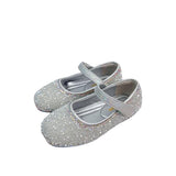 Bead Stone Flat Shoes - Silver