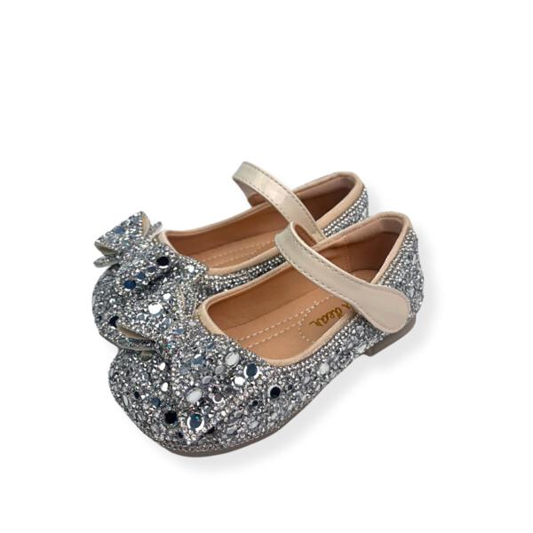 Silver Embellished Bowtie Flat Shoes in Beige - doe a dear