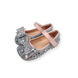 Silver Embellished Bowtie Flat Shoes in Pink