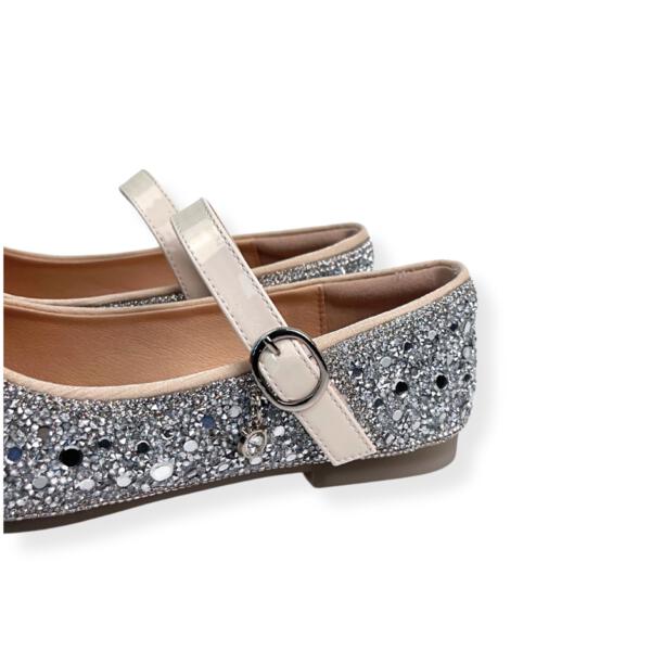 Silver Embellished Bowtie Flat Shoes in Beige - doe a dear