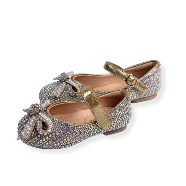 Pearl & Rhinestone Flat Shoes - Gold - doe a dear