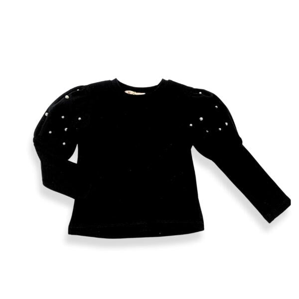 Pearl Stud Puff Slv Top - Black - doe a dear