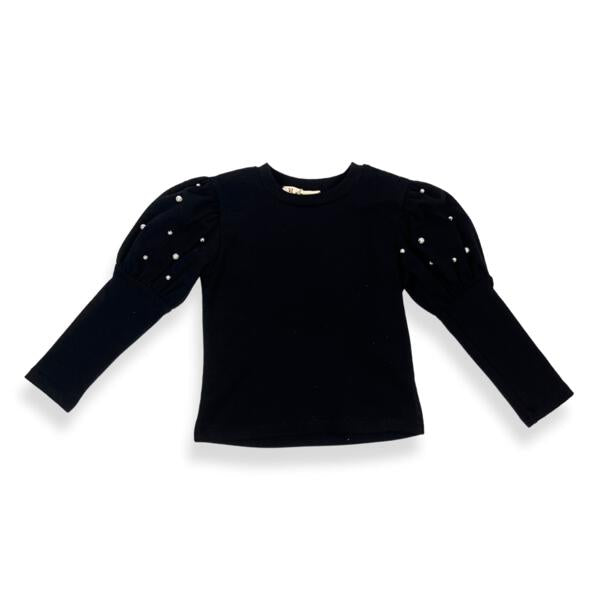 Pearl Stud Puff Slv Top - Black - doe a dear