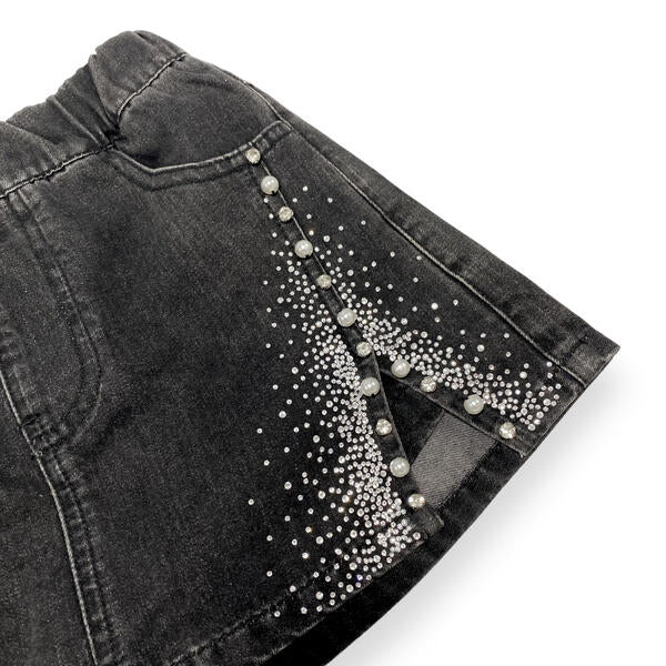 Side Slit Embellished Denim Skort - doe a dear