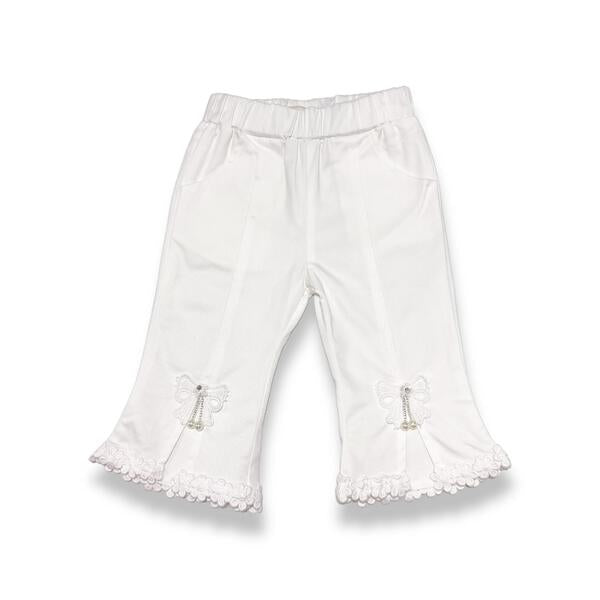 White Bow & Lace Split Hem Pants - doe a dear