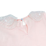Pink Round Collar Embroidery Mesh Dress