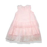 Pink Round Collar Embroidery Mesh Dress