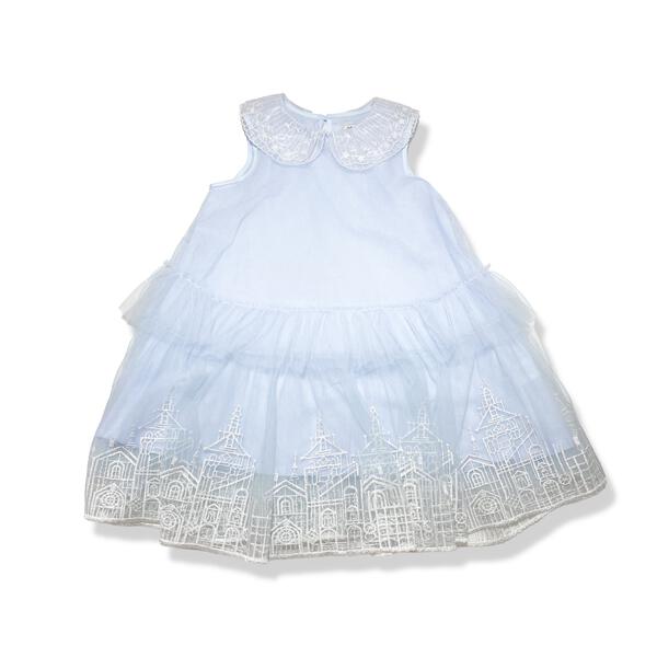 Blue Round Collar Embroidery Mesh Dress - doe a dear