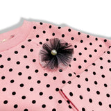 Polka Dots Jersey Top w/ Pinwheel Applique - Pink