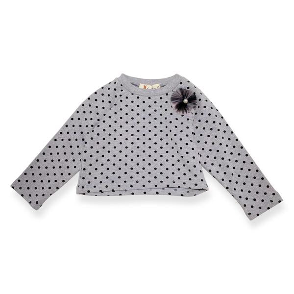 Polka Dots Jersey Top w/ Pinwheel Applique - Grey - doe a dear