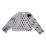 Polka Dots Jersey Top w/ Pinwheel Applique - Grey