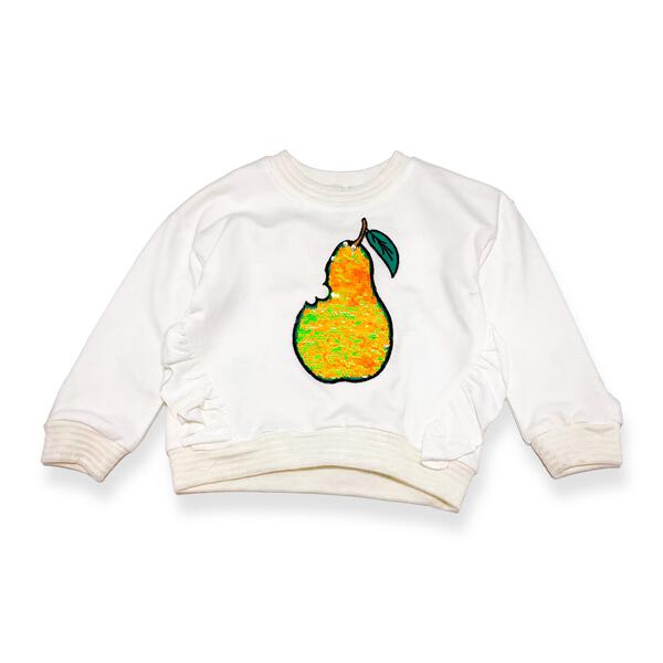 Ruffle Trims Pear Reversible Sequin Sweatshirt - White - doe a dear