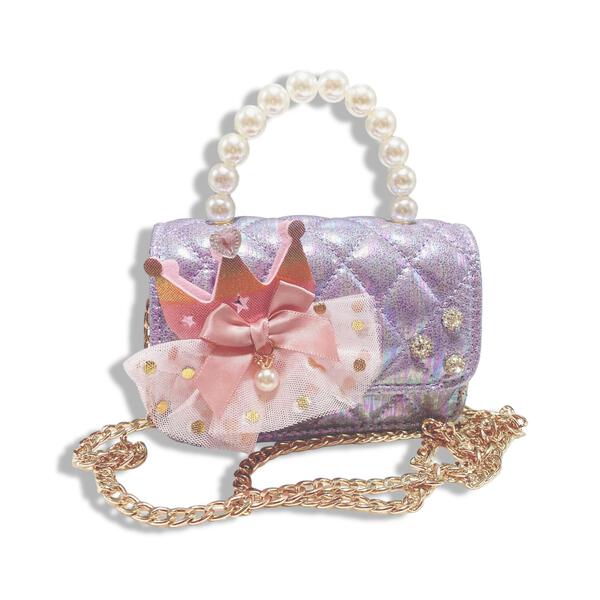 Crown Applique Shiny Quilted Purse - purple