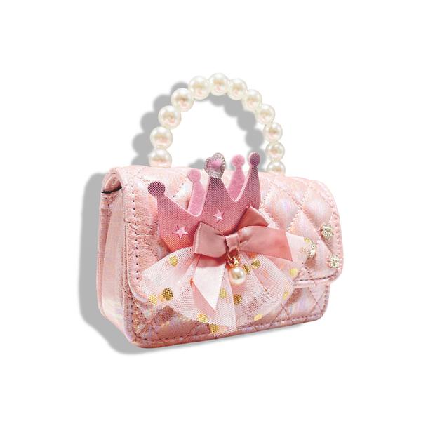 Crown Applique Shiny Quilted Purse - pink