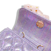 Crown Applique Shiny Quilted Purse - purple