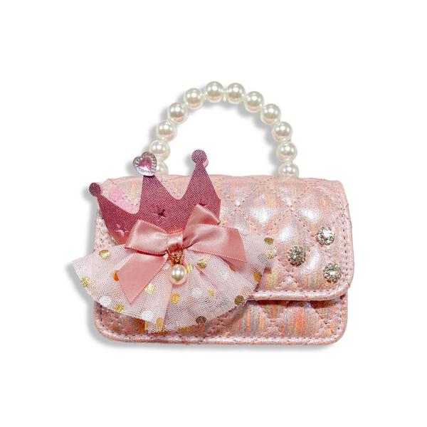 Crown Applique Shiny Quilted Purse - pink