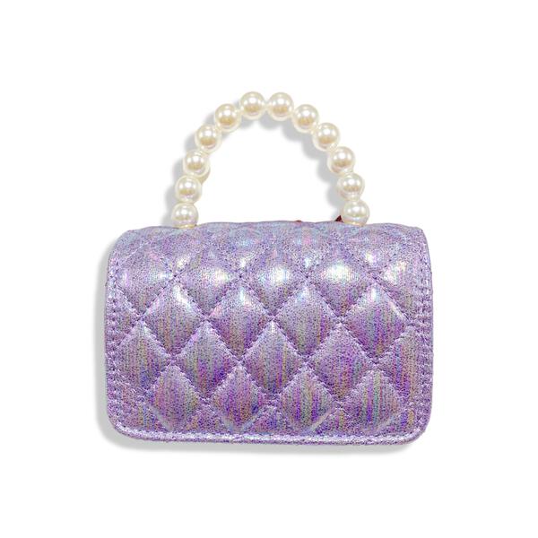 Crown Applique Shiny Quilted Purse - purple