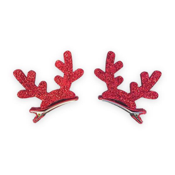 Red Glitter Deer Horn Hair Clips - doe a dear