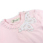 Pearl Stud Butterfly Motif Tee -pink