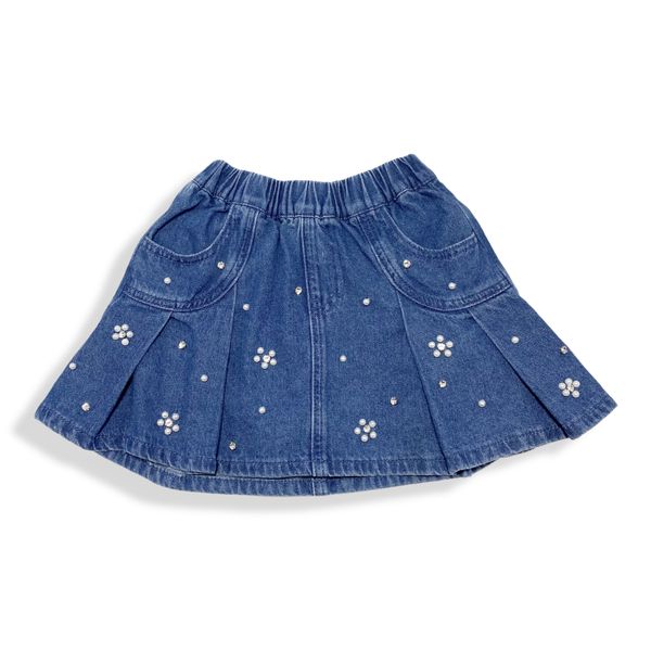 Pearl Embellished Denim Skirt