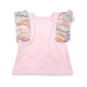 3D Rainbow Circle Mesh Flutter Slv Tee - Pink