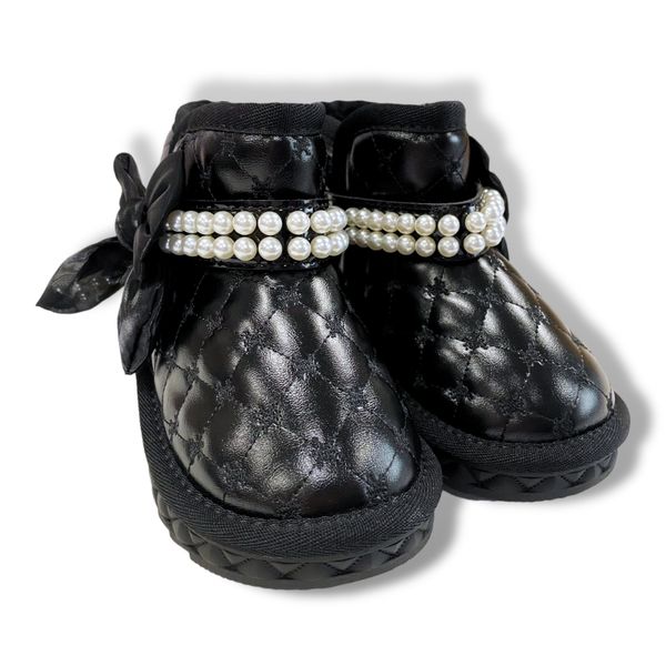 Pearl Strap Quilted Boots - Black - doe a dear