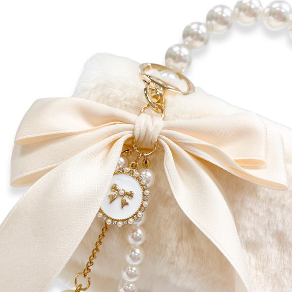 Furry Purse with Bow&Pearl Charm - Beige - doe a dear