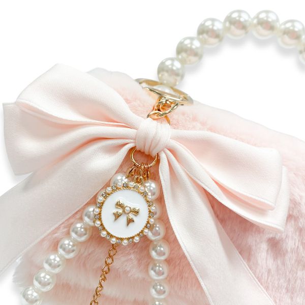 Furry Purse with Bow&Pearl Charm - Pink - doe a dear