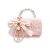 Furry Purse with Bow&Pearl Charm - Pink