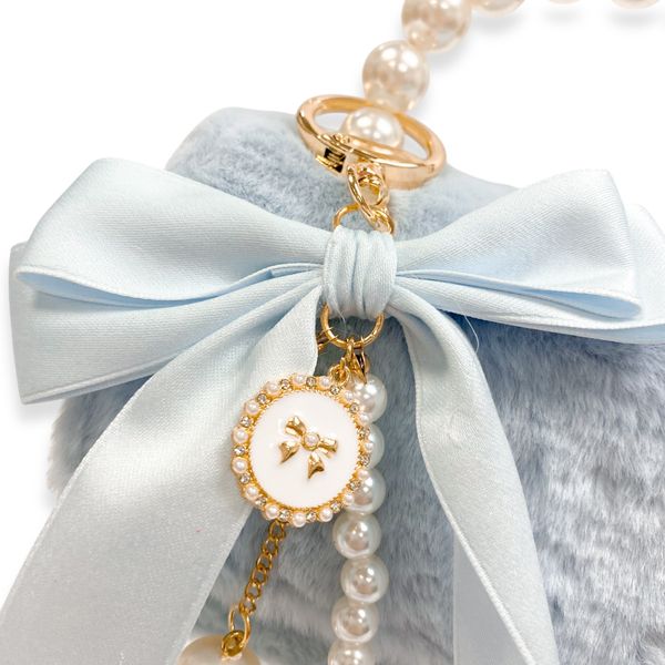 Furry Purse with Bow&Pearl Charm - Blue - doe a dear