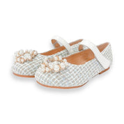 Pearl Decor Tweed Flat Shoes