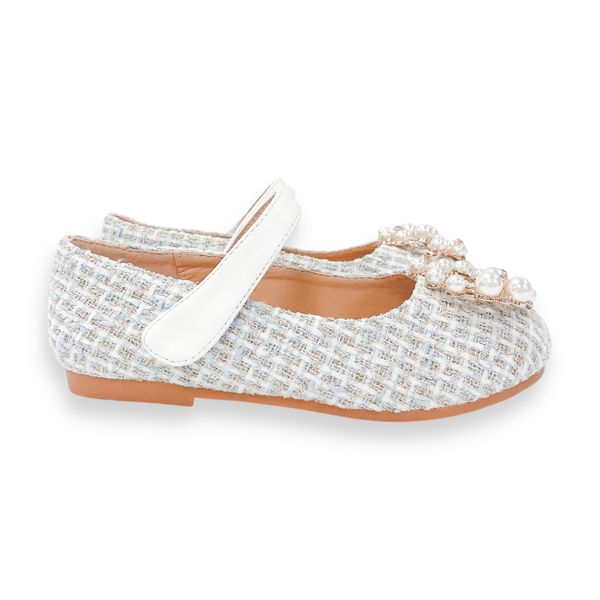 Pearl Decor Tweed Flat Shoes