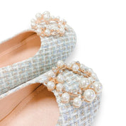 Pearl Decor Tweed Flat Shoes