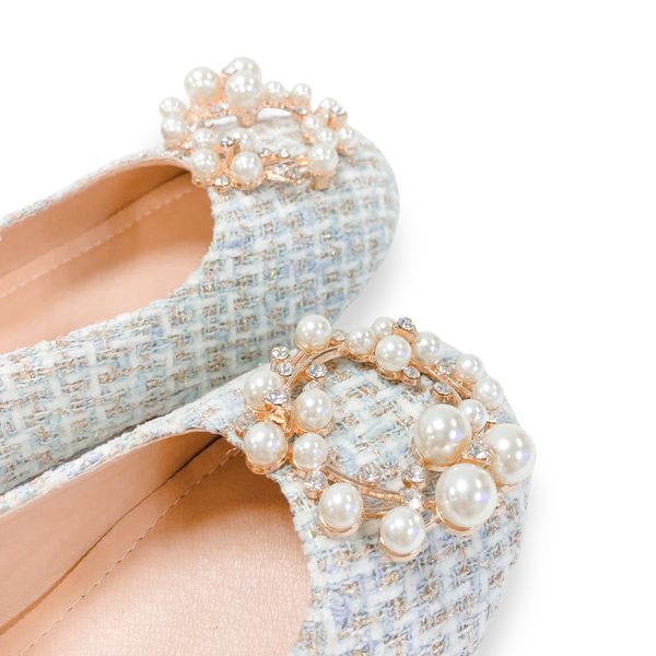 Pearl Decor Tweed Flat Shoes