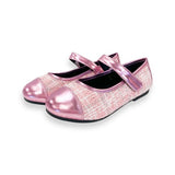 Metallic Toe Tweed Flat Shoes - Pink