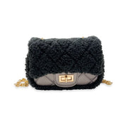 Sherpa Mixed Quilted Purse - Charcoal - doe a dear
