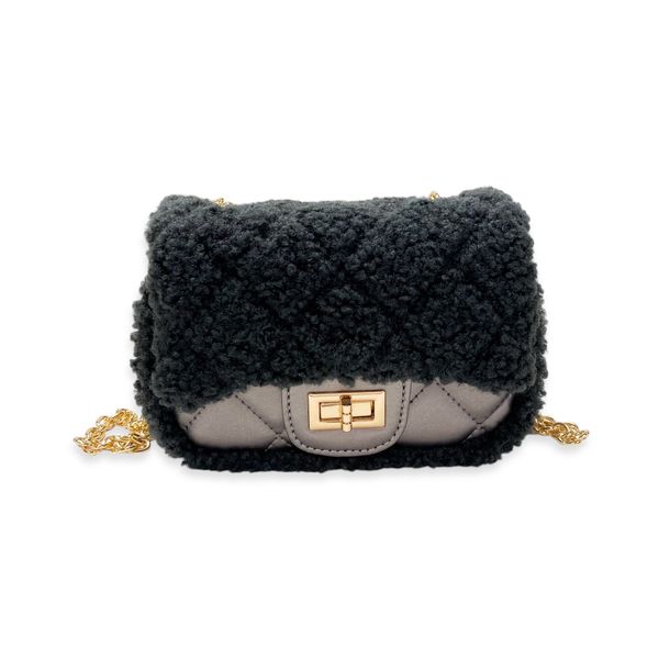 Sherpa Mixed Quilted Purse - Charcoal - doe a dear