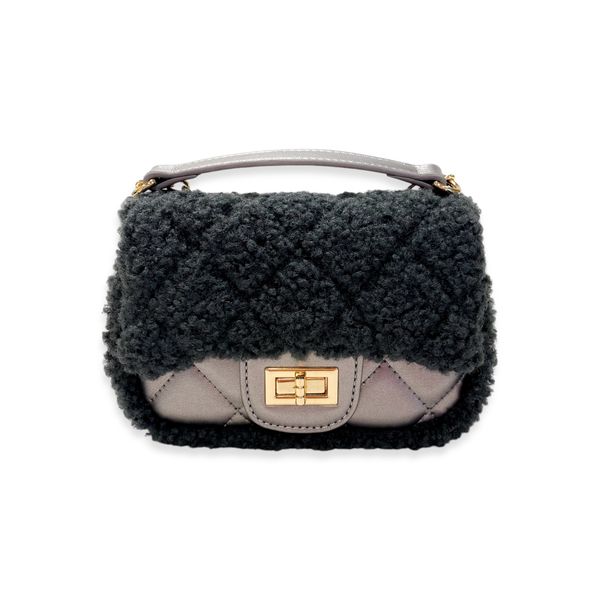 Sherpa Mixed Quilted Purse - Charcoal - doe a dear