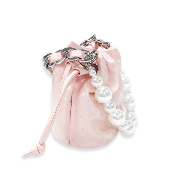 Pearl Handle Quilted Bucket Bag- Pink - doe a dear