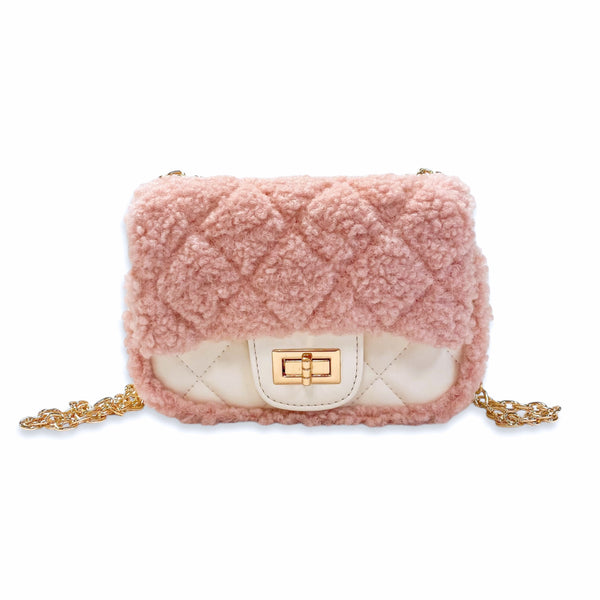 Sherpa Mixed Quilted Purse - Pink - doe a dear