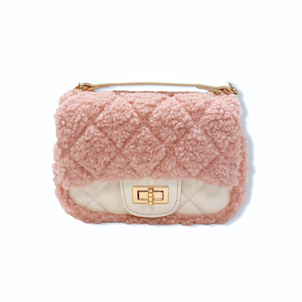 Sherpa Mixed Quilted Purse - Pink - doe a dear